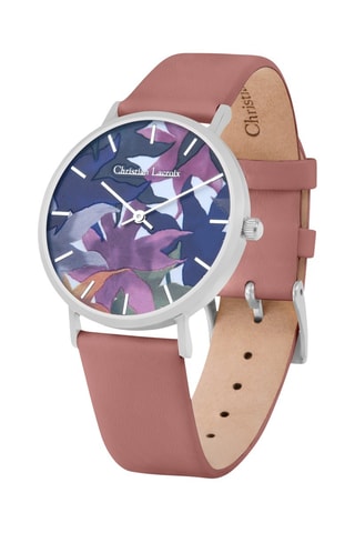 Leren Quartz Horloge Iris Des Marais - Roze en Zilverkleurig
