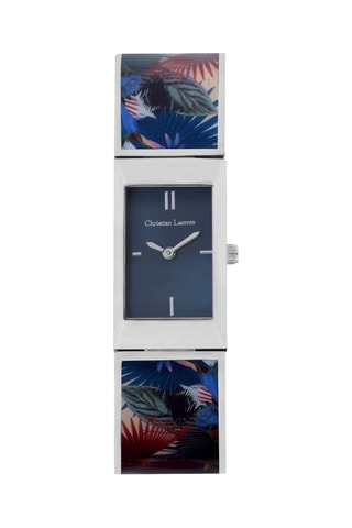 Stalen Quartz Horloge L’oiseau Fleur - Zilverkleurig en Blauw
