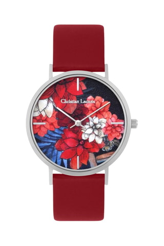 Leren Quartz Horloge Otro Mundo - Rood en Zilverkleurig