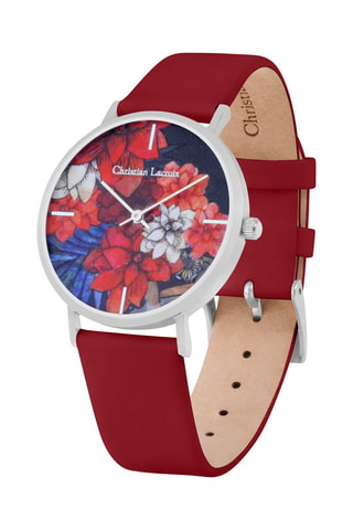 Leren Quartz Horloge Otro Mundo - Rood en Zilverkleurig