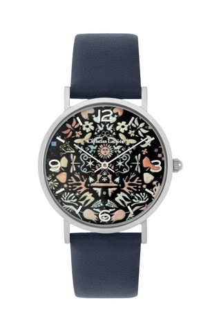 Leren Quartz Horloge Rêve des papier - Donkerblauw en Zilverkleurig