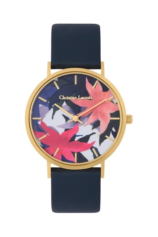 Leren Quartz Horloge Iris Des Marais - Marineblauw en Goudkleurig