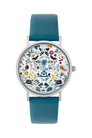Leren Quartz Horloge Rêve des papier - Blauw en Zilverkleurig