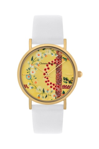Leren Quartz Horloge Spring Labyrinth - Wit en Goudkleurig