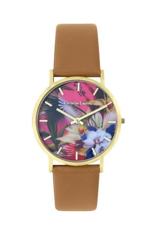 Leren Quartz Horloge L’oiseau Fleur - Bruin en Goudkleurig