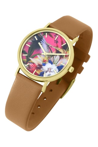 Leren Quartz Horloge L’oiseau Fleur - Bruin en Goudkleurig