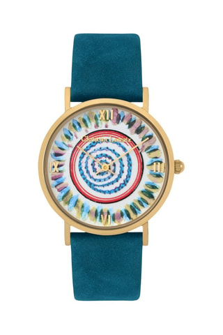 Leren Quartz Horloge Picnic - Blauw en Goudkleurig