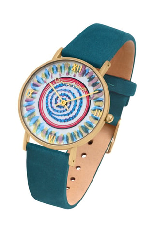 Leren Quartz Horloge Picnic - Blauw en Goudkleurig
