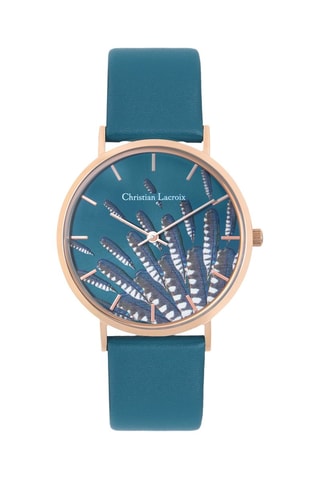 Leren Quartz horloge Prête Moi Ta Plume donkergroen en goudkleurig