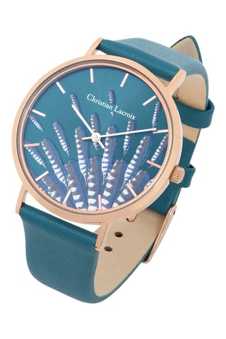 Leren Quartz horloge Prête Moi Ta Plume donkergroen en goudkleurig