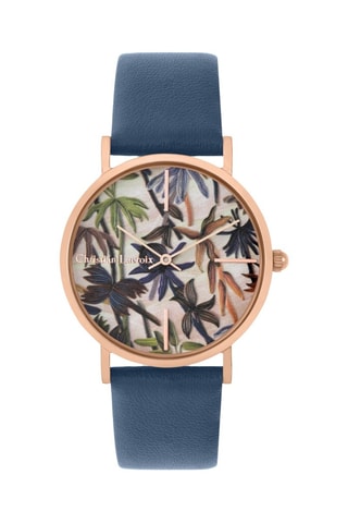 Leren Quartz Horloge Guatiza - Marineblauw en Roségoudkleurig