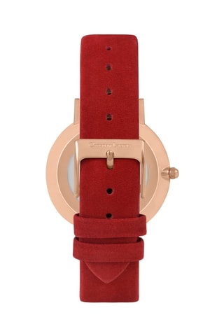 Leren Quartz Horloge Picnic - Rood en Goudkleurig