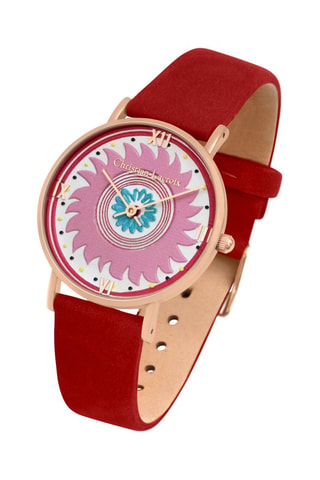 Leren Quartz Horloge Picnic - Rood en Goudkleurig