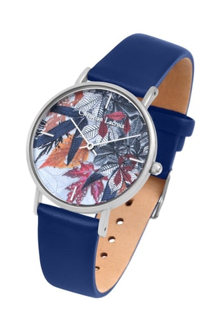 Leren Quartz Horloge Fall’ing Love - Marineblauw en Zilverkleurig