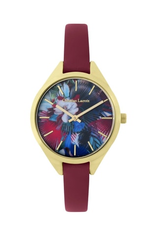 Leren Quartz Horloge L’oiseau Fleur - Rood en Goudkleurig