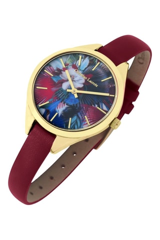 Leren Quartz Horloge L’oiseau Fleur - Rood en Goudkleurig