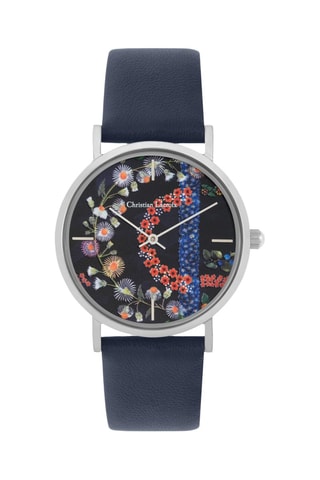Leren Quartz Horloge Spring Labyrinth - Marineblauw en Zilverkleurig