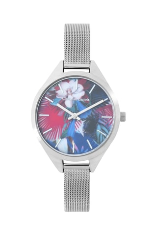 Stalen Quartz Horloge L’oiseau Fleur - Zilverkleurig en Rood