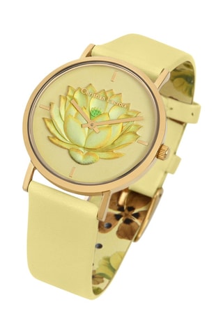 Leren Quartz Horloge Jardin des Hesperides - Geel en Goudkleurig