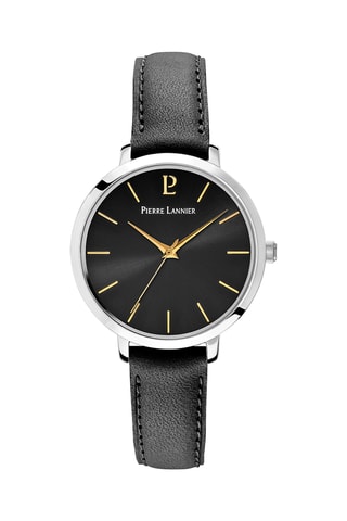 Reloj de cuarzo de piel - Negro y plateado