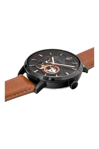 Reloj automático de piel - Marrón y negro