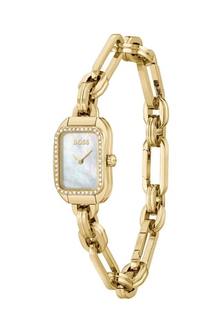 Reloj de cuarzo de acero y chapado en ion de oro amarillo