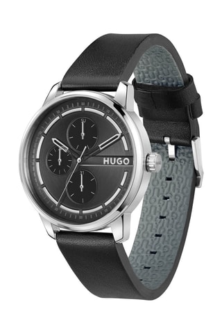 Reloj de cuarzo de piel - Negro y plateado