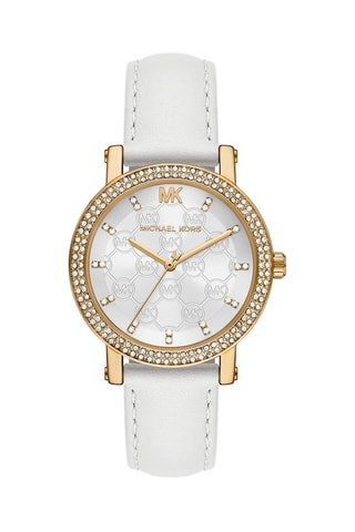 Reloj de cuarzo de piel - Blanco y dorado