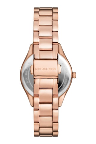 Estuche reloj de cuarzo de acero, collar y dormilonas - Rosa dorado y blanco