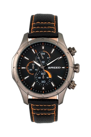 Montre à quartz en cuir - Chronographe - Noir et gris