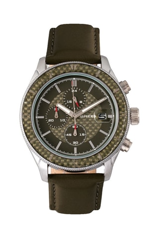Montre à quartz en cuir Maverick Breed - Chronographe - Olive et argenté