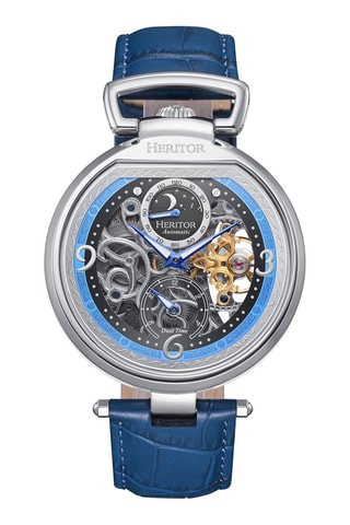 Montre automatique en cuir Lincoln - Bleu et argenté