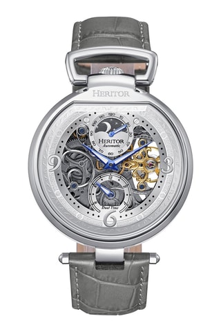 Montre automatique en cuir Lincoln - Gris et argenté