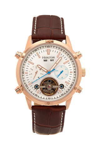 Montre automatique en cuir Wilhelm - Marron et doré rose