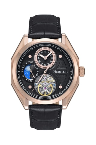 Montre automatique en cuir Antoni - Noir et doré rose