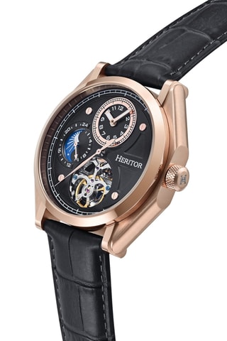Montre automatique en cuir Antoni - Noir et doré rose