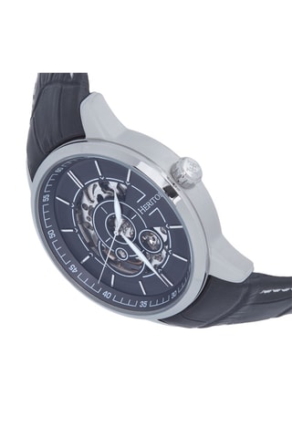 Montre automatique en cuir Davies - Noir et argenté