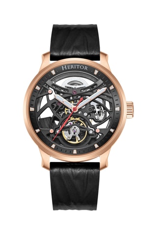Montre automatique en cuir Ryder - Noir et doré rose