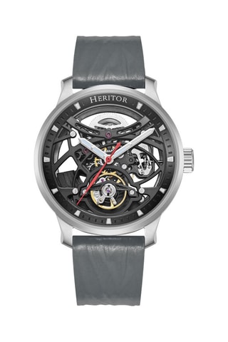 Montre automatique en cuir Ryder - Gris et argenté