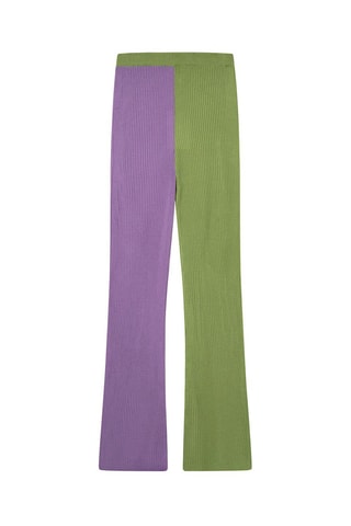 Pantalon flare taille haute Vert olive et mauve