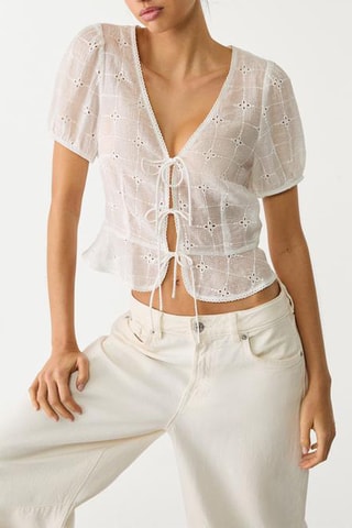 Top en broderie anglaise - Blanc