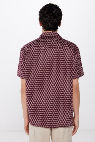 Linnen Overhemd - Bordeauxrood en Beige