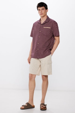 Linnen Overhemd - Bordeauxrood en Beige