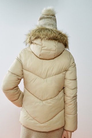 Gewatteerde jas met capuchon - Beige