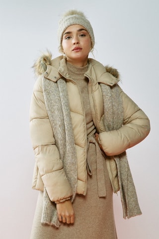 Gewatteerde jas met capuchon - Beige