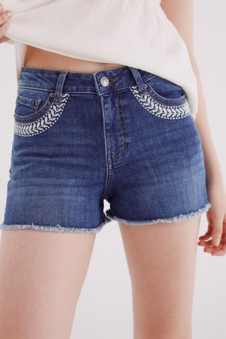 Spijkershort met Hoge Taille - Donkerblauw