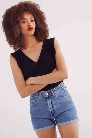 Spijkershort met Hoge Taille - Lichtblauw