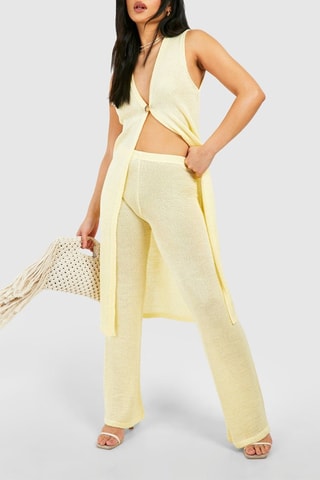 Pantalon wide legs taille haute - Jaune