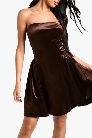 Abito bustier in velluto - Marrone