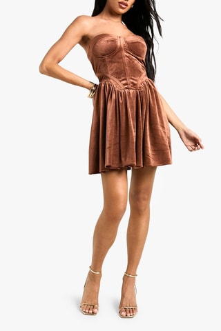 Robe bustier en velours - Camel